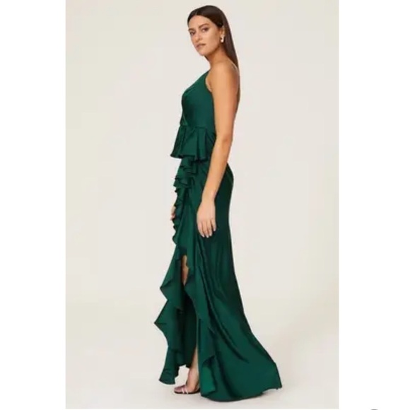 leena for Mac Duggal Satin Ruffled Gown - Picture 2 of 16